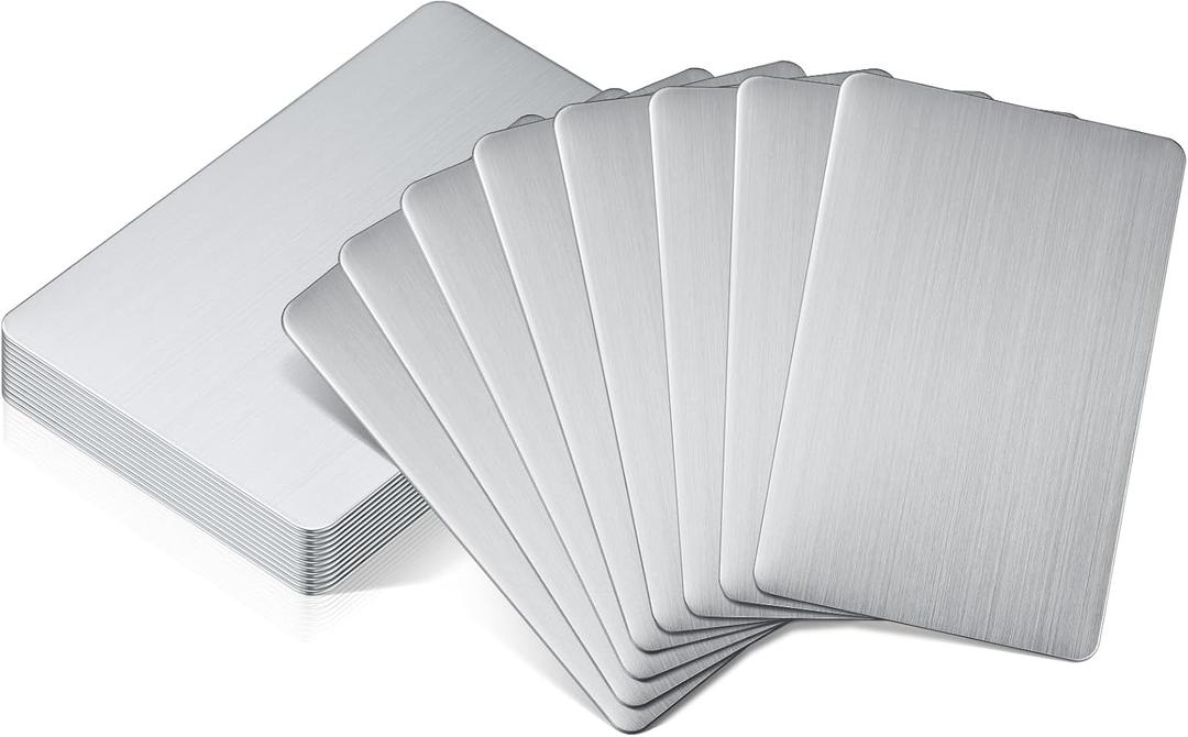 12 Pieces 304 Stainless Steel Metal Business Cards Blank Steel Laser Engraving Stainless Cards for House Office Customer DIY Gift Plate, 86 x 54 mm(0.4 mm)