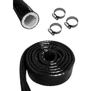 YAMAKATO 3/8" ID Heat Shielded Fire Thermo Armor Fire Sleeve Silicone Coated Fiberglass Heat Protection w/ 3 Clamps for Automotive Hose Lines & Electrical Wiring (Black, 5FT