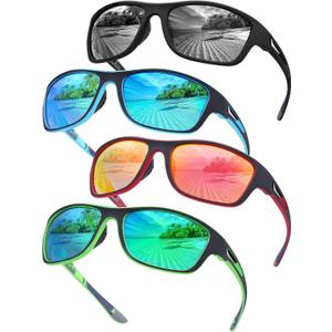 4 Pairs Polarized Sunglasses for Men Women Sports Wrap Around Shades UV Protection Running Fishing Biking Cycling