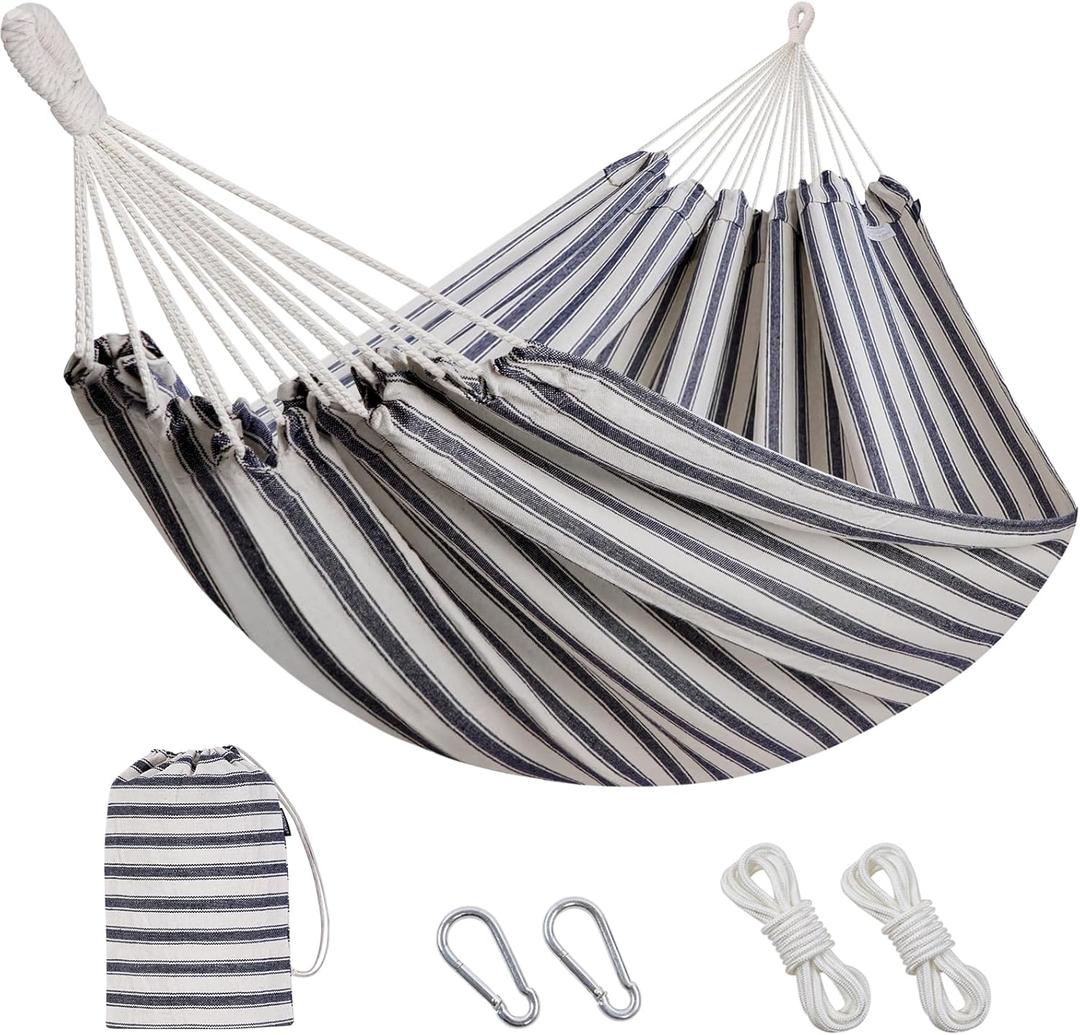 Brazilian Hammock with Tree Straps - Cotton Hammocks Portable Hammock with Carry Bag for Backyard, Porch, Outdoor and Indoor Use (X-Large, Black White)