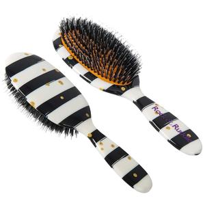 Rock & Ruddle Natural Mixed Bristle Hair Brush for Women and Kids (Large, 21cm) - Perfect for Wet or Dry Hair, Detangling Smoothing Blowdrying - Designed & Made in UK - Black & White Stripes