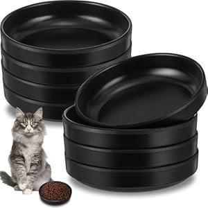Tioncy 8 Pieces Shallow Pet Dishes for Food and Water 5.3 Inch Whisker Fatigue Relief Pet Bowl Wide Puppy Food Black Wet Feeding Bowls for Stray Cats Puppy Kittens Ferrets
