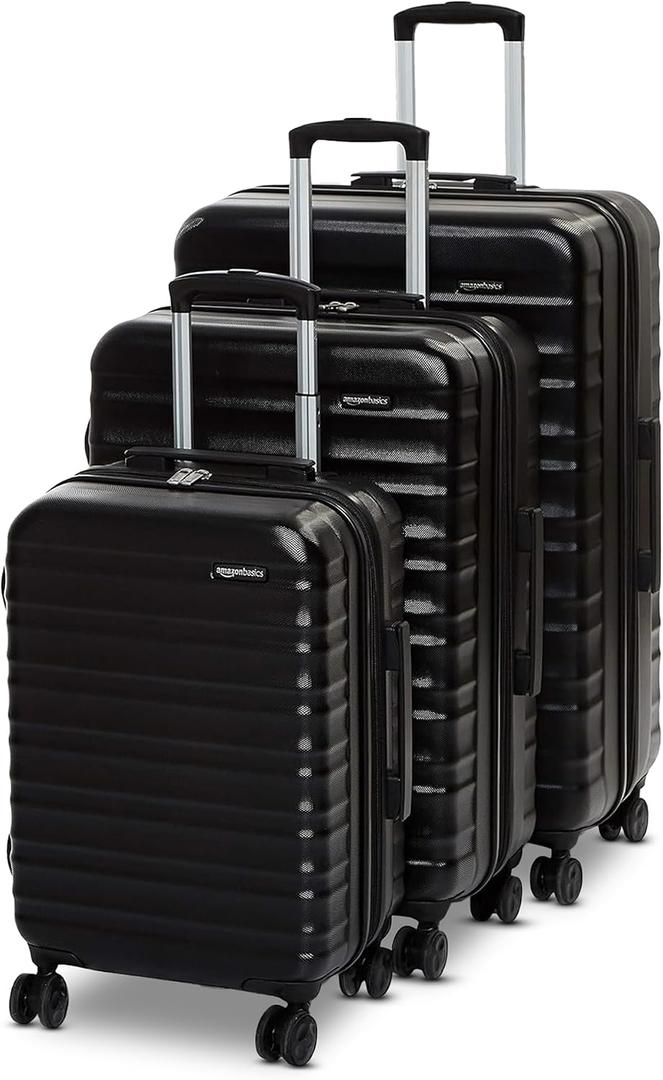 Amazon Basics 3-Piece Hardshell Luggage Set (21", 26", 30"), Scratch-Resistant Expandable Suitcases with Multi-directional Wheels and Telescoping Handle, Black