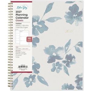 Blue Sky 2027 Weekly and Monthly Planner Calendar, January 2027 - December 2027, 8.5" x 11", Flexible Cover, Laminated Tabs, Durable Twin Wire Binding, Storage Pocket, Bakah Blue