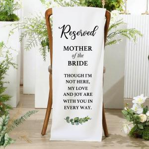 Mother of The Bride Wedding Memorial Reserved Chair Sign Banner, Reserved Signs for Wedding, In Loving Memory of Parents Love from Heaven, Cotton Linen Chair Seating Decoration 15 x 50 Inch