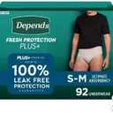 Depends Protection Plus Ultimate Absorbency 3-in-1 Stretch Waistband for A Secure Fit *Discreet Shipping* Small/Medium Size 92 Count for Men 