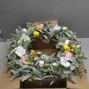 Valery Madelyn 24'' Collapsible Lighted Easter Wreaths for Front Door, Pre-lit Spring Door Wreath with Pastel Eggs, Daisy Flowers & Silk Lambs Ear Leaves, Farmhouse Indoor Outdoor Wall Window Decor
