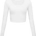 Lightweight Yoga Crop Tops Slim Fit Long Sleeve Workout Shirts for Women (Large, White)