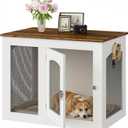 CHOEZON Wooden 30.1" Dog Crate Furniture, Farmhouse Pet Cage End Table with Secure Lock, Ventilated Mesh for Medium Dogs, Dog Kennel Furniture for Living Room, Bedroom, White and Walnut MGW02WL
