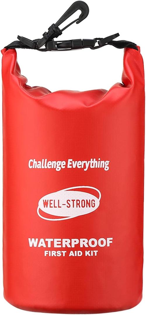 Emergency First Aid Kit for Boating & Marine Safety Waterproof Medical Supplies with Roll Top Design for Fishing, Kayaking Red (Ws011-fakdwp-red)