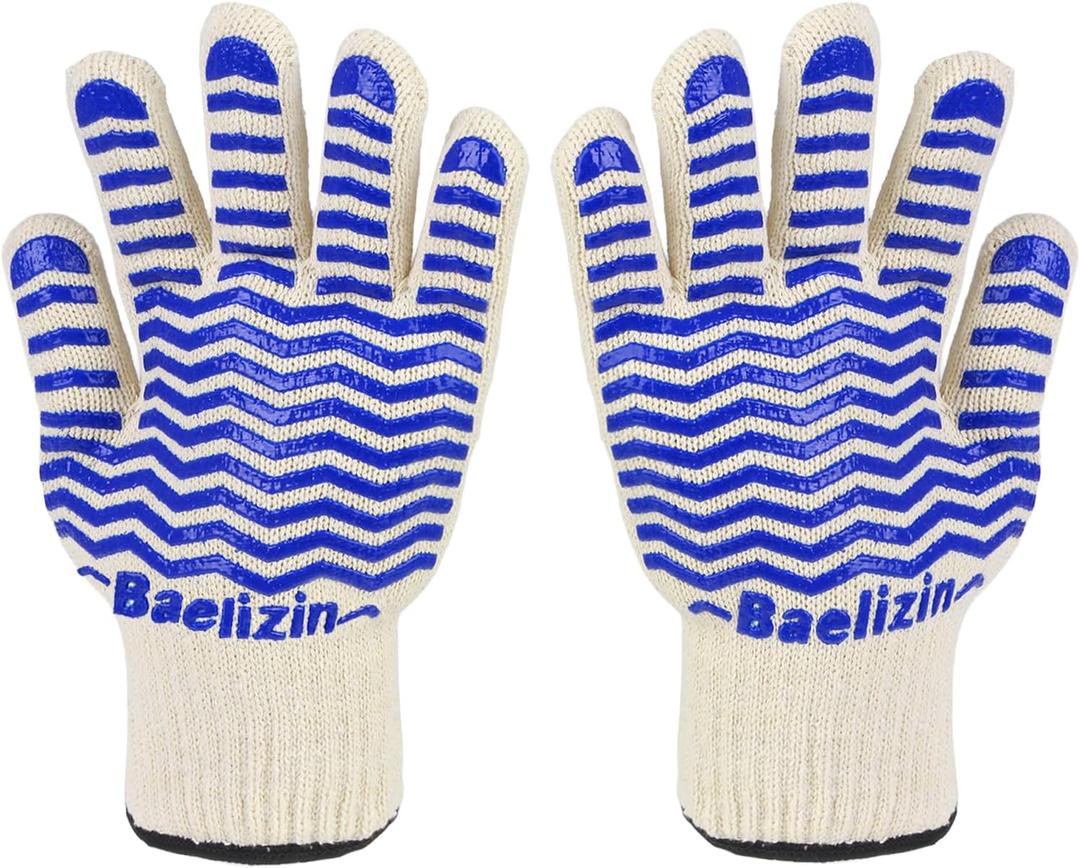 BBQ Grill Gloves, Extreme Heat Resistant Oven Gloves, Silicone Non-Slip Oven Mitts with Fingers, for Barbecue, Grilling, Cooking, Baking-1 Pair(Blue)