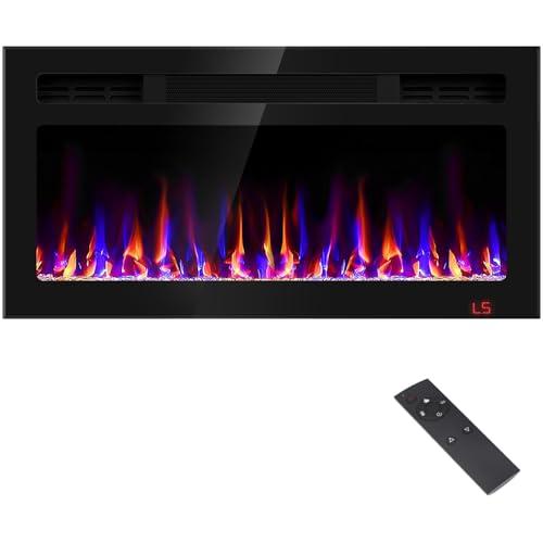 31 Inch Electric Fireplace Recessed and Wall Mounted, Fireplace Heater and Linear Fireplace, Ultra-Thin Electric Fireplace, Low Noise, with Timer, Remote Control, Adjustable 12 Flame Color, 750/1500W