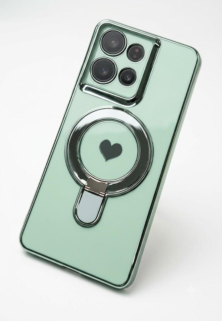 for Motorola Moto G 2026 Phone Case with Screen Protector,Cute Love Heart Pattern,Ring Metal Kickstand,Plated Gold Edge Soft TPU Full Camera Protection Cover for Moto G Play 2026