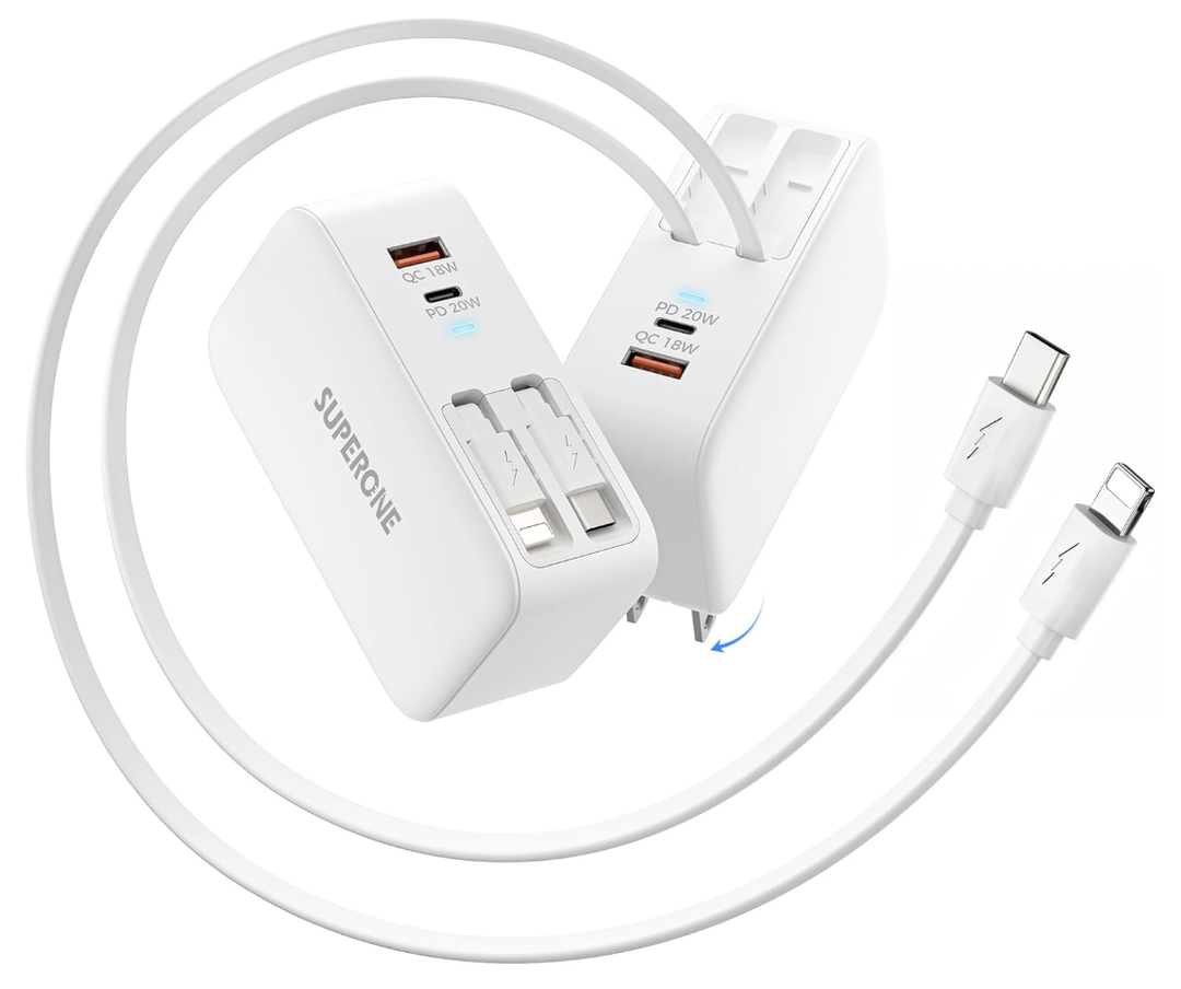SUPERONE Retractable iPhone Charger, 4-Port USB C Charger Block, iPhone Chargers Fast Charging with USB C & Apple Cable, Wall Chargers for iPhones 17/16/15/14/13/12/11 Series, Pad, Samsung, Pixel