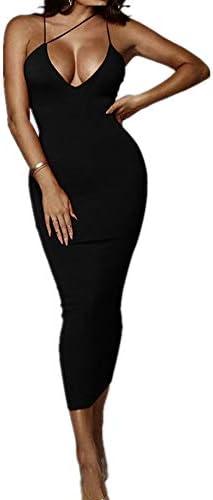 PRIMODA Women's Sexy Neon Asymmetrical Spaghetti Strap Dress Deep V-Neck Sleeveless Bodycon Midi Club Dress Size L