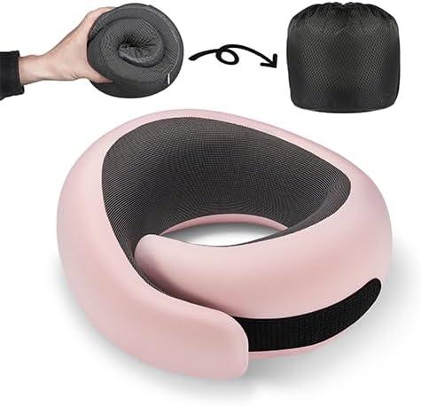 Travel Neck Pillow for Airplanes, Premium Memory Foam Neck Pillow with Ergonomic 360 Support, Travel Essentials for Plane, Car, Train and Home, Max Pink (Large)
