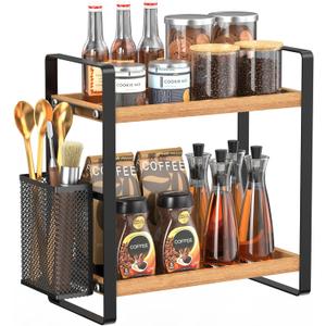 LEMIKKLE Coffee Bar Accessories and Coffee Mug Cup Holder, kitchen organizers and storage,Spice Rack Organizer for Countertop,Kitchen(basket) (With small basket)