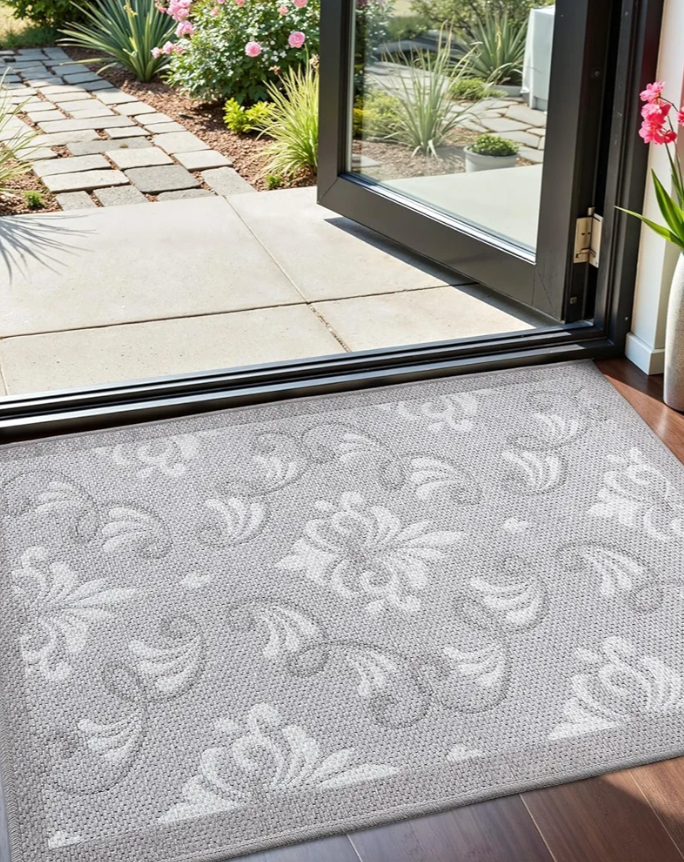 DEXI Door Mat 17x30, Washable Floral Entryway Mats Low Profile, Absorbent Muddy Dirt Doormats for Entrance Inside Home, Porch