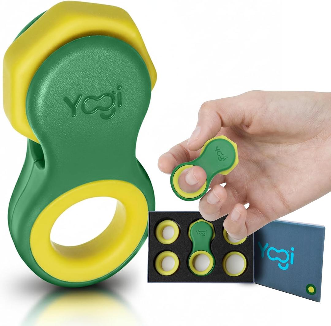 Yogi Fidget Toy for Adults & Kids Sensory Stress Relief Spinner with 5 Silicone Finger Rings Quiet Desk Fidget for Focus at Work, School & Travel (Lime)