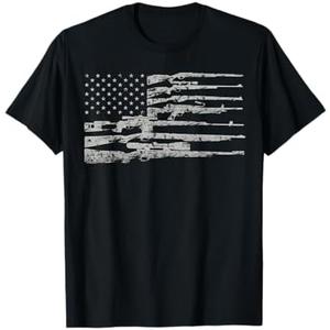 Big American Flag with Machine Guns T-Shirt 2A Flag Shirt T-Shirt L, Black