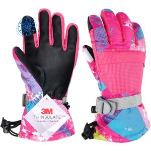 TRIWONDER Kids Winter Snow Ski Gloves Waterproof Touch Screen Cold Weather Gloves Boys Girls Snowboarding Skiing Sport Mittens (Rose Red, XS (7-9 Years Old))