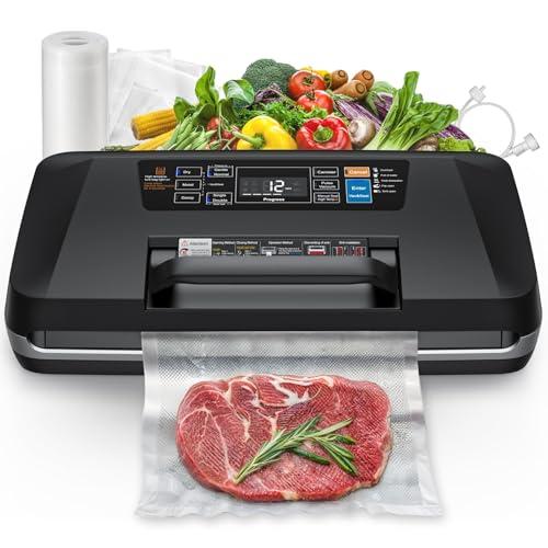 95kpa Vacuum Sealer, Commercial Fully Automatic Food Sealer, Powerful Sealing System, Double Heat Seal, Built-in Cutter and Bag Storage, 1 Roll Bag and 10 Precut Bags