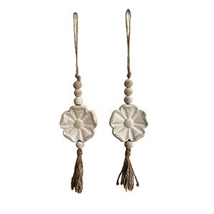2pcs Carved Floral Tassels with Farmhouse Wood Beads - Multi-Functional Wall Decor Tray Home Decoration (Natural)