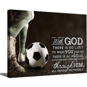 Soccer Inspirational Canvas Wall Art Motivational Quotes Picture Painting Wall Decor Christian Boy Everything is Possible Poster Print for Sports Lovers Bedroom Study Office Artwork Home Decoration