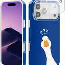 Compatible with iPhone 17 Pro Case, Trendy Cute Funny Goose Girly Soft Slim TPU Shockproof Aesthetic Protective Phone Case Cover for Women Girls 6.3" Blue