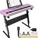 61 Key Keyboard Piano, Digital Kids Piano Keyboard with Stand, Gift for Early Education Children, Pink
