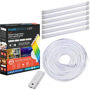 PureOptics LED Professional Push Wire Matter Certified Smart Under Cabinet Lighting Kit, Adjustable White and RGB LEDs, Works with Alexa, Apple Home, Google Home, (6) 12" Bars