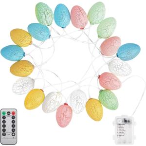 Easter Decorations lights with Timer, 6.5Ft 20 LEDs Egg LED String Lights with Remote, Waterproof Battery Operated Fairy String Light for Easter Decor, Outdoor, Home, Party