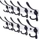 Dseap Wall Mounted Coat Rack - 5 Tri Hooks, Heavy Duty, Stainless Steel, Metal Coat Hook Rail for Coat Hat Towel Purse Robes Mudroom Bathroom Entryway (White & Black, 2 Packs)