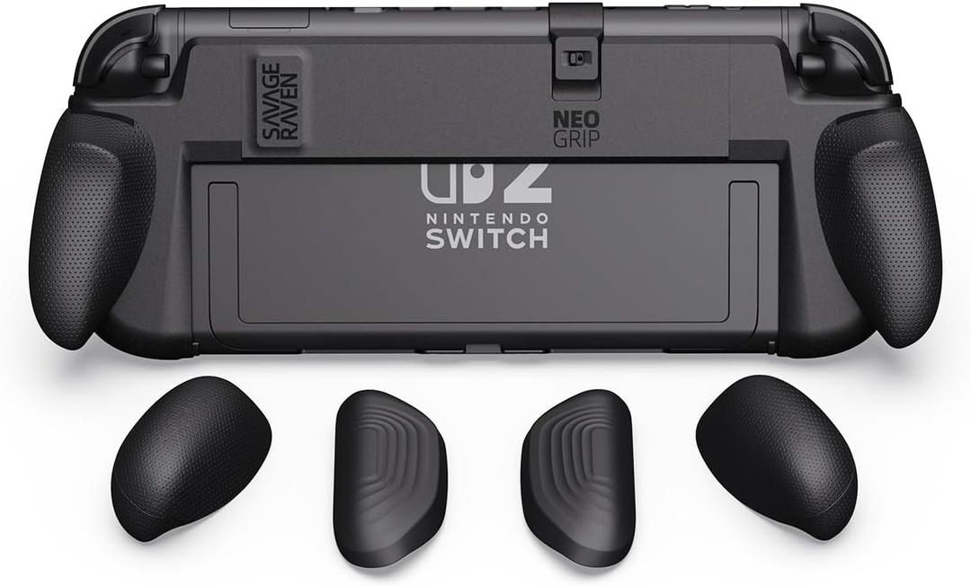 by Skull & Co. NeoGrip: an Ergonomic Grip Hard Shell with Replaceable Grips [to fit All Hands Sizes] for Nintendo Switch 2 - Black
