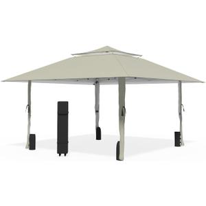 Favofamilie13x13 FT Pop Up Canopy, Instant Setup Gazebo with Wheeled Carry Bag, 4 Sandbags & 4 Ropes, UV-Resistant Top, Heavy Duty Outdoor Shelter for Backyard Camping Events, Khaki