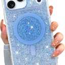 ZIYE Compatible with iPhone 17 Pro Max Case Magnetic Glitter Sparkly Bling Clear TPU Bumper Hard PC Shockproof Protective Girls Compatible with MagSafe Cover Case Designed for iPhone 17 Pro Max Blue