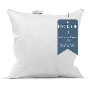 Pillowtex 16x16 White Duck Feather & Down Pillow Inserts, Pillow Forms for Couches or Bedrooms, Decorative Sham Stuffers