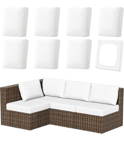 Patelai 14 Pcs Waterproof Outdoor Patio Cushion Covers Replacement 24 x 24 UV Proof Wicker Sofa Sectional Seat Slipcovers for Rattan Sectional Set Supplies, Covers Only (White)