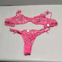 Lilosy Sexy Cute Underwire Push Up Strappy Heart Embroidered Mesh Sheer Lingerie Set for Women Bachelorette See Through Bra and Panty 2 Piece Bow Hot Pink Medium