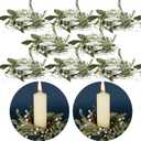 Waydress 8 Pcs Christmas Candle Ring Wreaths 3 Inch Artificial Mistletoe Wreath with Pearl Country Lambs Ear Wreath for Pillar Candle Christmas Table Home Decor