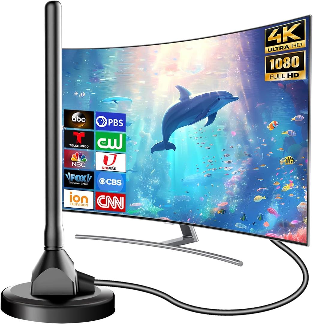 Indoor Antenna for Smart TV,HDTV Antenna with Strong Magnetic Base,TV Antenna for Local Channels,Digital Antenna for TVs Indoor Support 4K 1080p (DT012-2)