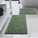 Luxury Chenille Sage Green Bathroom Rugs Sets 2 Piece, Thickened Hot Melt Rubber Bottom Bath Mats for Bathroom Non Slip,Bath Rugs Quick Dry Machine Washable for Shower Mat (32"x20"+17"x24")