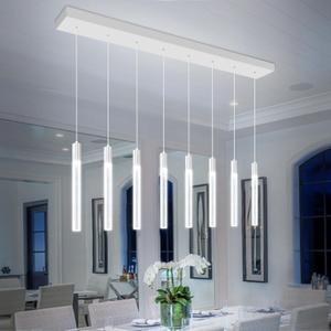 8-Light Silver Rectangular LED Chandelier, Bubble Crystal Column Chandeliers, Modern Dimmable Adjustable Height Hanging Light for Kitchen Island, Over Dining Room Table