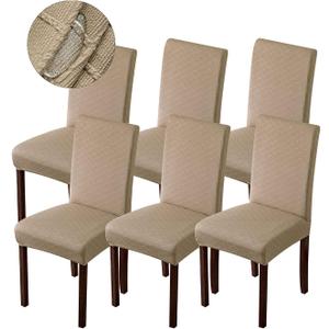 Genina Waterproof Chair Covers for Dining Room and Kitchen - Parsons Chair Covers (Khaki, 6 PCS)