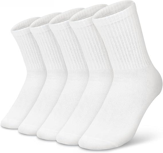 Cotton Cushioned Crew Socks Athletic Solid Colors 5 Pairs- Men Women Dress Striped Casual Soft Moisture-Wicking Unisex