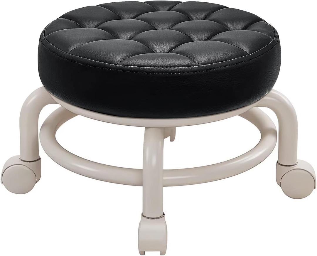 360 Rotating Low Stool,Rolling Pulley Low Stool with Wheels,Shoe Changing Makeup Cleaning with Wheels,Pedicure,Massage SPA and Home (Black)