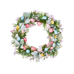 Easter Wreath for Front Door Decorations, Easter Egg Door Wreath Decorations, Spring Wreaths with Colorful Eggs Daisies Eucalyptus Leaves for Front Door Outside/Wall/Window 2 Pack