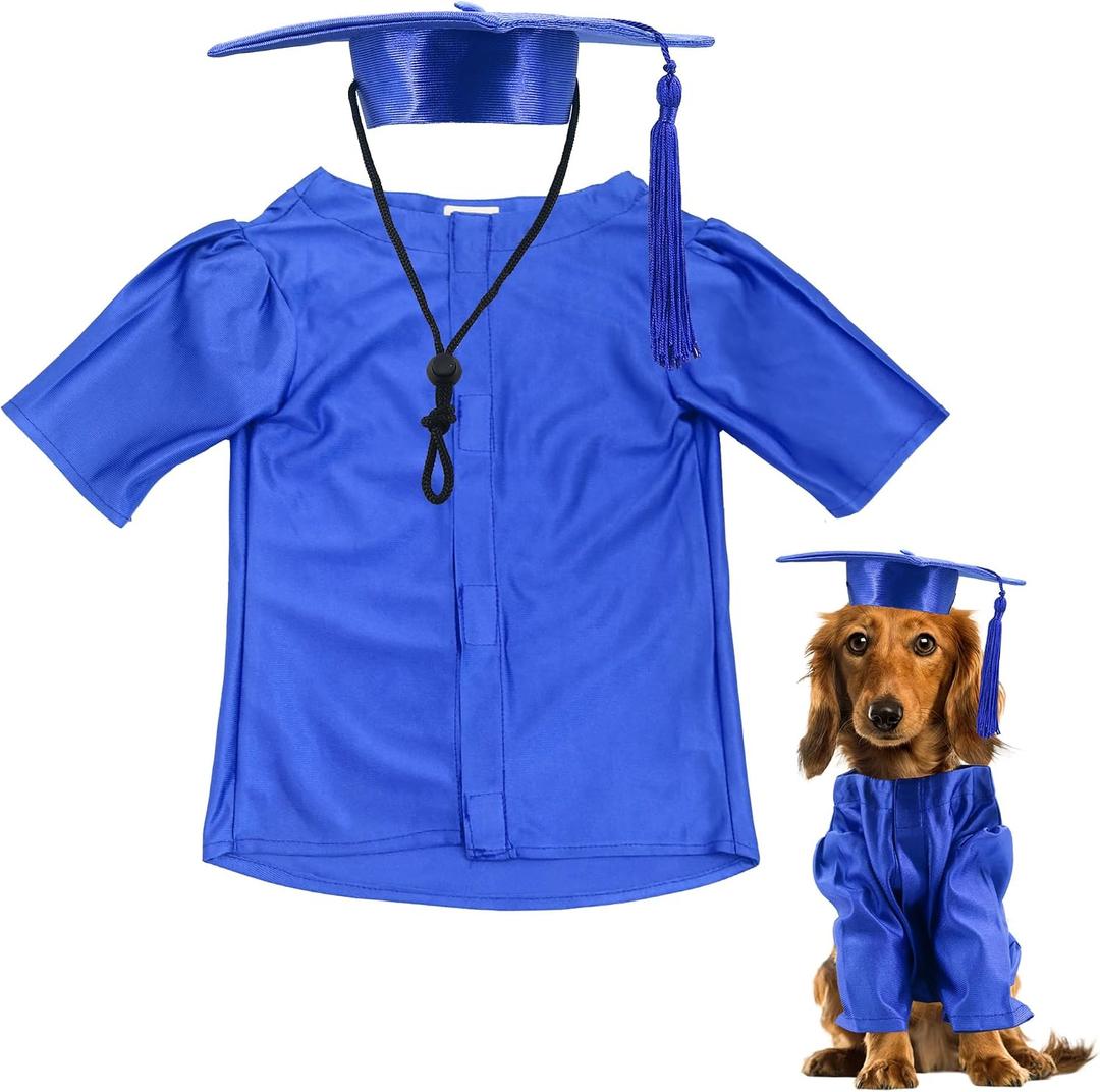 GraduatePro Dog Graduation Cap and Gown Costume Set - Adjustable Knit Fabric with Gold Tassel,  Dogs & Cats to Medium Dogs, Washable Formal Pet Graduation Attire (Royal, L)