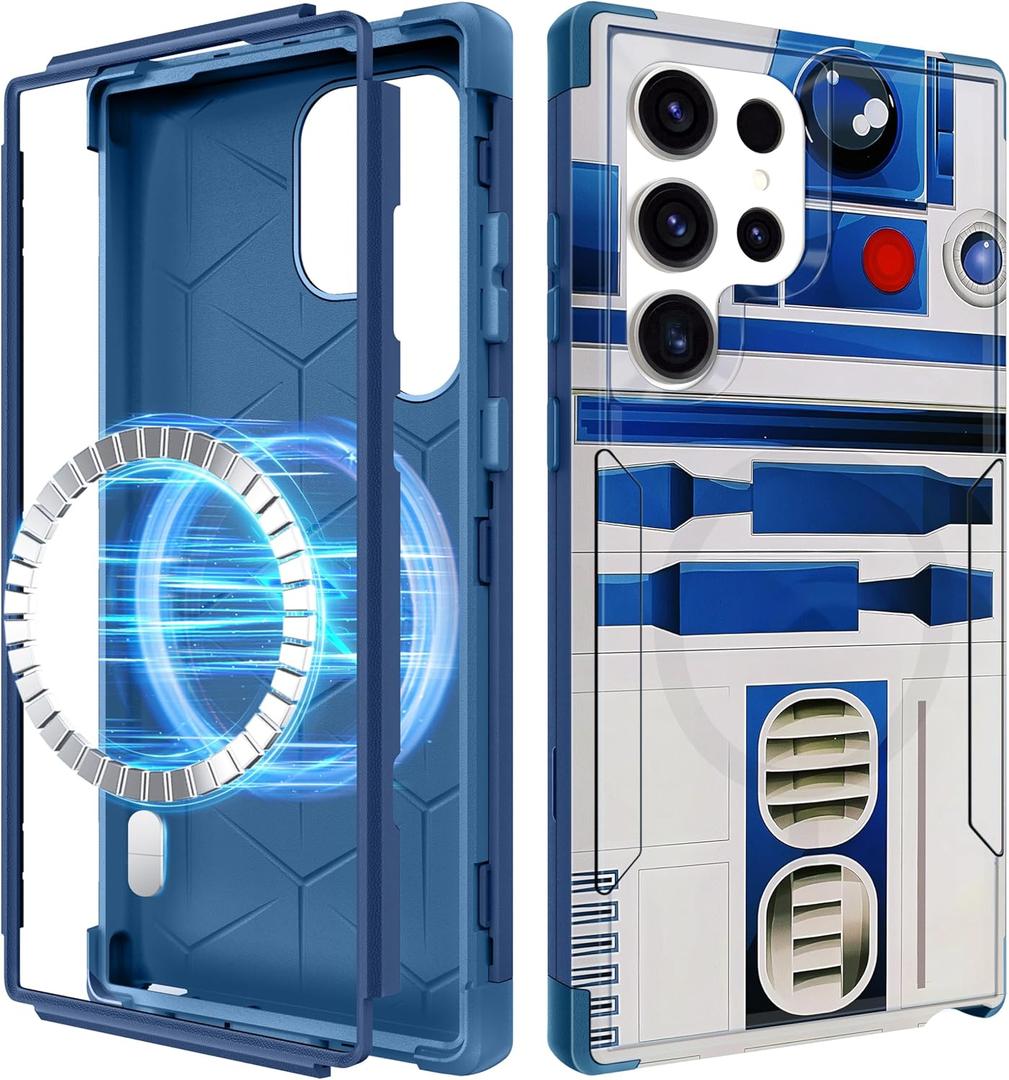 for Samsung Galaxy S25 Ultra Case - [Compatible with MagSafe] Women Cute Girls Magnetic Protective Phone Cover Boys Unique Design Heavy Duty Shockproof Funda para Samsung S25 Ultra Cases (Blue Robot)