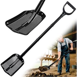 Heavy Duty Sifting Shovel with Adjustable Handle (26"-48")  Metal Sand Sifter Scoop with D-Grip for Chicken Coop, Beach, Farm Goat Stall & Garden Poop Cleaning  Durable Mesh Design